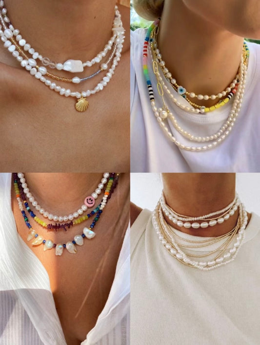 Folding pearl necklaces has become a holiday landscape