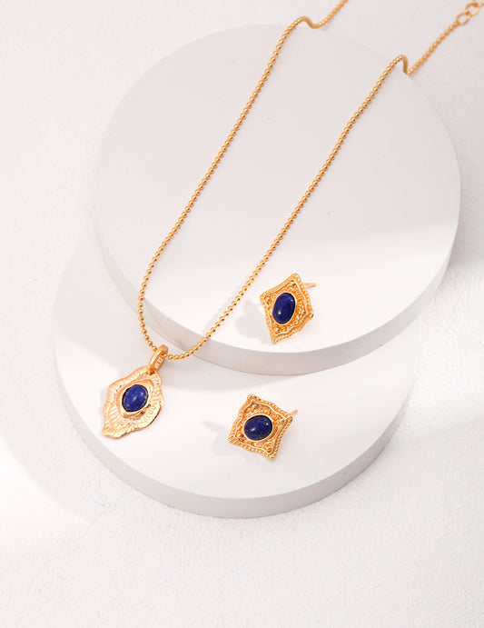 Collier/Boucles d'oreilles vintage en lapis-lazuli