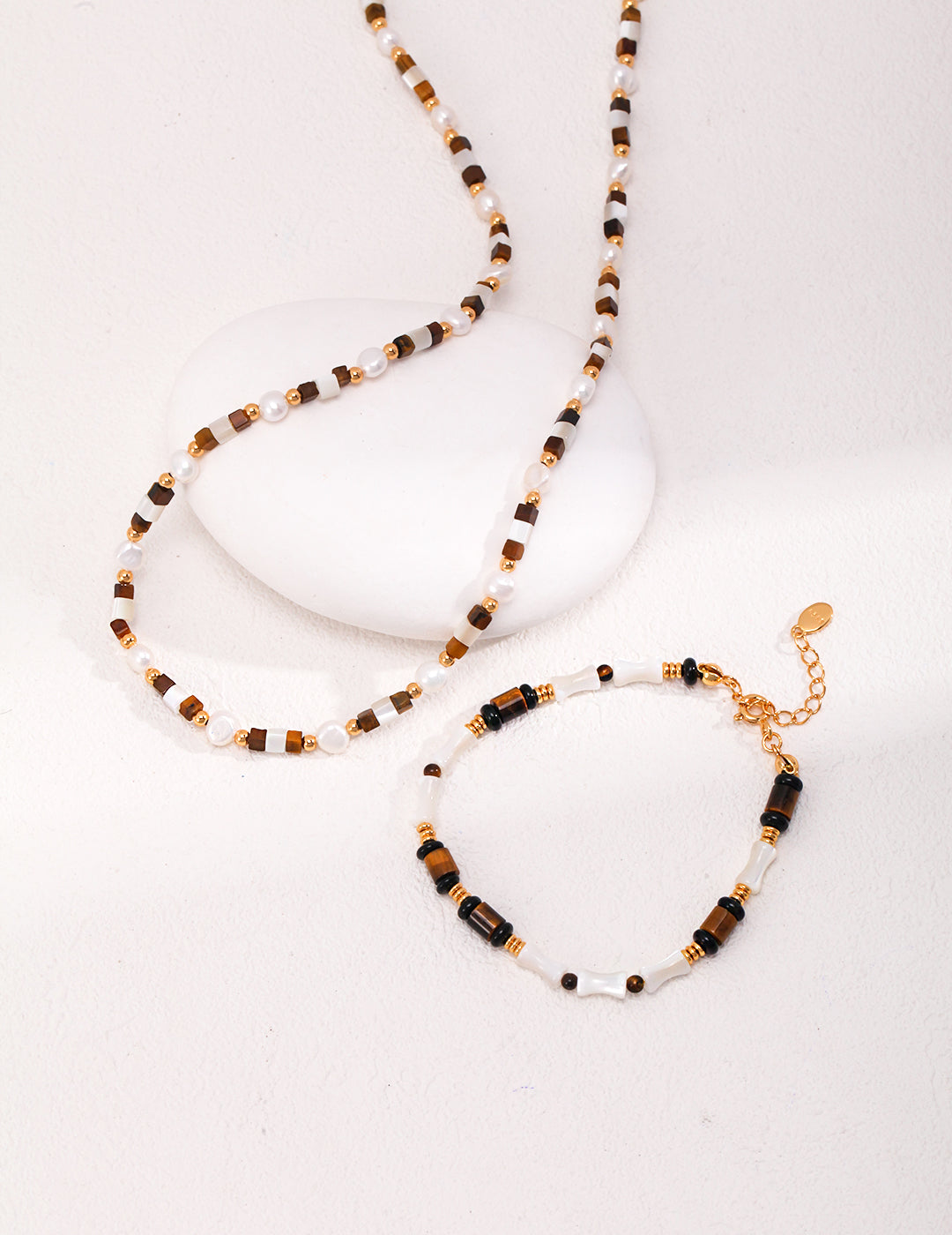 Tiger Eye Stone Pearl Necklace/Earrings