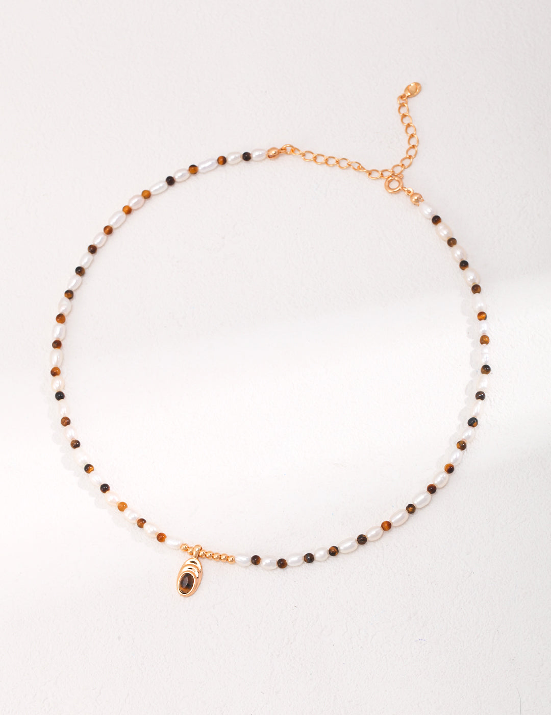 Vintage Tiger Eye Stone Pearl Necklace