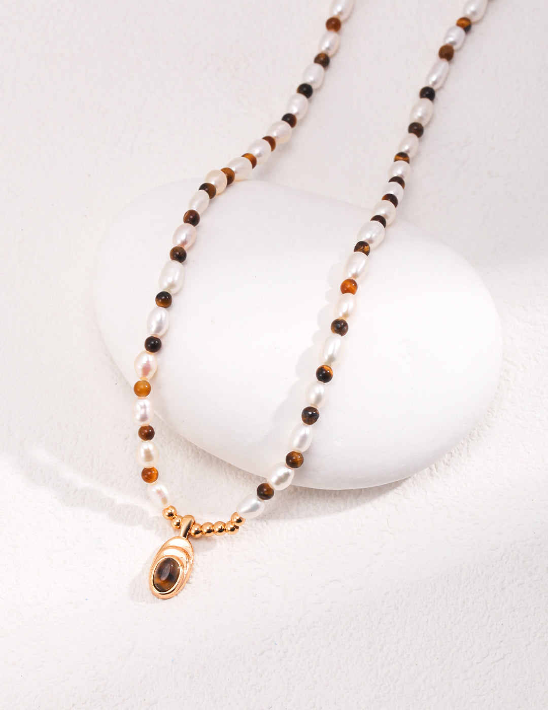 Vintage Tiger Eye Stone Pearl Necklace