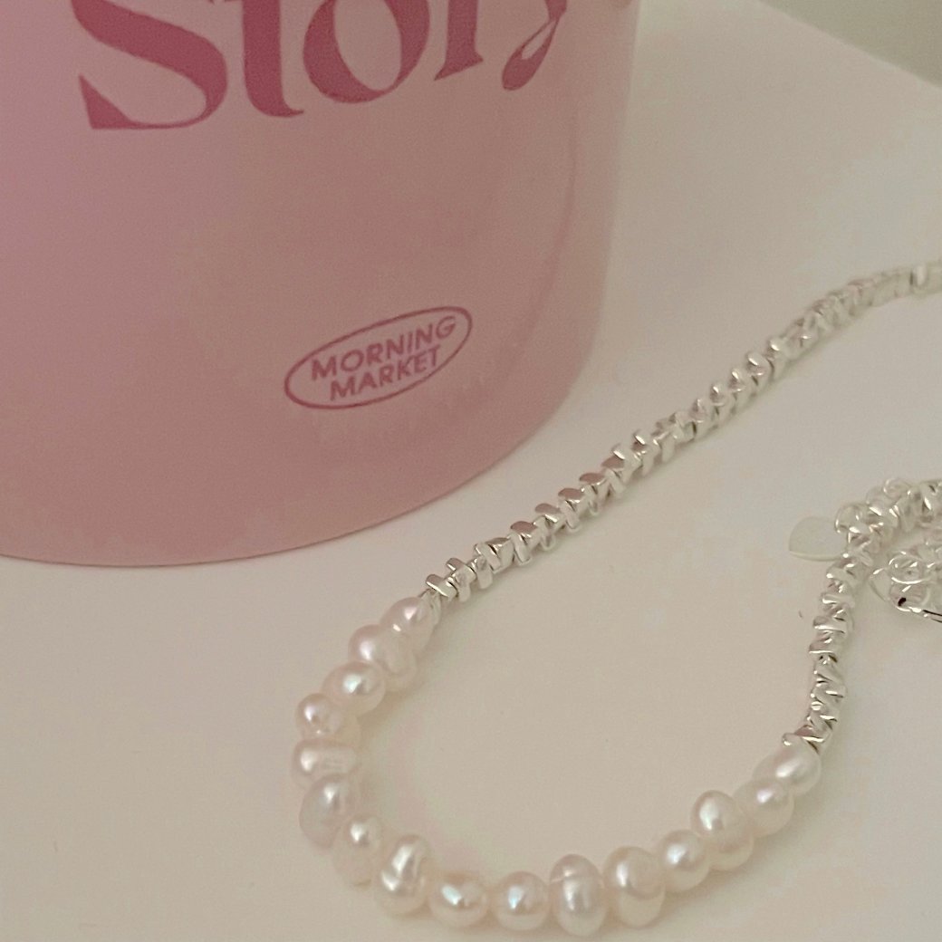 Broken Silver Flat Pearl Necklace