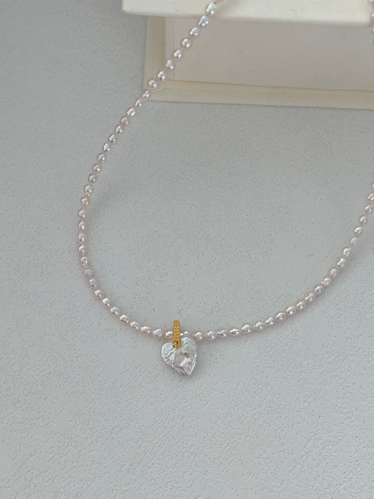 Pink Heart Pearl Necklace