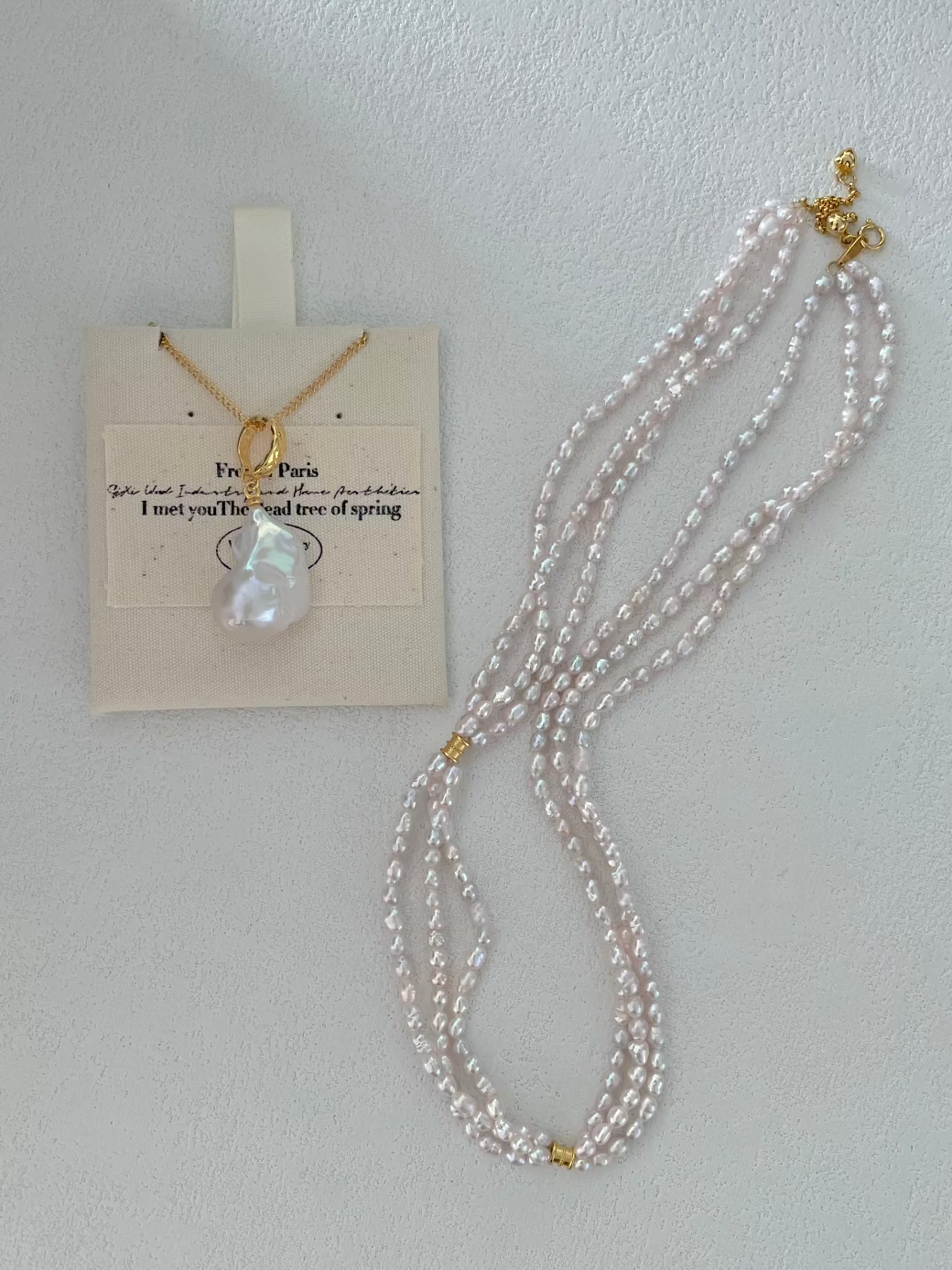 Three-layer Pink Pearl Necklace